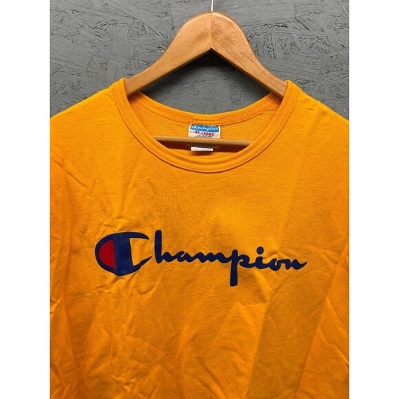 Champion Classic T-Shirt Men's 3XL Yellow Logo Embroidery Cotton Casual Tee - Picture 3 of 8